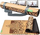 BACKLAXX ® Yogamatte Kork mit Naturkautschuk - FAZ Testsieger 08/2025 - Yoga Matte nachhaltig, schadstofffrei, Yogamatte rutschfest, Fitnessmatte mit Anti-Rutsch-Zonen inkl. Tragegurt, Turnmatte