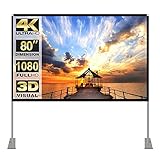 Projektion Leinwand mit Stand 80 Zoll HD 4K Outdoor Indoor Projector Screen Schnelles Falten Tragbare Filmleinwand 16: 9 Full-Set-Tasche für Heimkino, Camping und Freizeitveranstaltungen