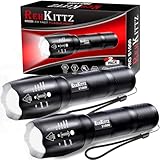 REHKITTZ Taschenlampe, Extrem Hell Tragbare Handlampe 2 Stück, 2000 Lumen, Wandern Camping Taschenlampe LED, Taktische Taschenlampe Outdoor Aluminium Alloy Material Mit 5 Licht Modi und Zoom