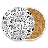 Poeticcity Keramiktassen-Untersetzer für Getränke, Steinuntersetzer mit Korkboden, übergroße Tassenmatte für alle Tassen, Geschenk zum Einzug, Schwarz / Grau