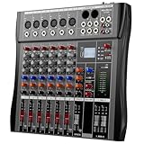 Professioneller DJ Audio-Mixer - NEW BAXS Sound Mixer mit 6 K Bluetooth Controller, USB-Schnittstelle, 6 XLR Mikrofon/Line-Eingängen, AUX, MP3-Player mit FX-Prozessor