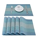 CHAOCHI Platzsets Abwischbar Tischsets 6er Set Platzset Blau PVC Hitzebeständig Platzdeckchen Vinyl Tischmatten Schmutzabweisend Platzmatten für Zuhause Restaurant Küche Speisetisch,30x45cm