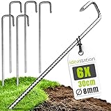idea-station Bodenanker 6 Stück - 30 cm lang - Ø 8 mm - rostfreie Erdanker aus Bewehrungs-Stahl - sichere Boden Verankerung für Trampolin - Massive Erdhaken für den Garten