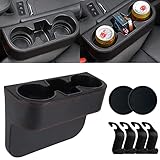 Ruucy Auto Getränkehalter Becherhalter PU Leder Getränkehalterung Auto Organizer Aufbewahrungsbox Getrankehalt für Kaffee, Getränk, Flasche, Milch(Mit 4 Auto Haken + 2 Auto Untersetzer-Schwarz)