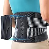 Rakiie Rückenstützgürtel für Herren und Damen, 6X Lendenwirbelstütze mit 3D-Polsterung, Atmungsaktiv Leicht Rückenbandage für Rückenschmerzen, Grau Größe XL (115-130CM)