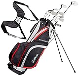 Wilson Anfänger-Amazon Exclusive B4Komplettsatz, 10 um 1 Inch verlängerte Golfschläger mit Carrybag, Herren, Rechtshand, Stretch XL, schwarz/grau/rot, WGG157549