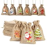 EDWINENE 12 Weihnachten Jutesäcke mit Kordelzug kleine hessische Geschenktüten für Weihnachten Party Favors