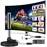 DVB-T2 Antenne mit Verstärker für Innen – Zimmerantenne für Fernseher, DVB-T/T2, TV Antenne 4K UHD Full HD, 360° Empfang bis 500 km, kostenlose Sender