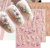 JMEOWIO 3D Nagelsticker Blume Laub Nail Art Sticker Selbstklebend Nagelaufkleber 5D Stereoskopisch Blumen Dekoration Nageldesign Zubehör 4 Blatt