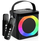 Karaoke Maschine, Karaoke anlage mit 2 mikrofonen,Bluetooth Karaoke Box, musikbox mit mikrofon Karaoke Set mit LED für Kinder & Erwachsene, Perfekt für Partys, Geburtstage & Familientreffen