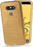 moex Stylische Brushed Aluminium-Optik & starker Grip | Ultra dünne Silikonhülle passend für LG G5 in Gold
