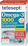 tetesept Omega-3 1000 - Seefisch- und Lachsöl Kapseln - Hochdosierte Omega 3 Fettsäuren DHA,EPA & Vitamin E - Nahrungsergänzungsmittel zur Unterstützung des Herz-Kreislauf-Systems -80 Stück (1er Pack)