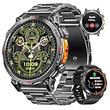 Rmana Militär Smartwatch Herren, GPS Sportuhr mit 1,6-Zoll AMOLED-HD-Display,Telefoniefunktion/ChatGPT/AI/5 GPS-Sportmodi/100+ Sportmodi Fitnessuhr für Android iOS ((Schwarzer Stahlgürtel))