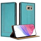 Mo-Beauty Handyhülle für Samsung Galaxy S6, PU Leder Flip Klappbare für Samsung S6 mit Standfunktion Kartenfächer Magnet Hülle (Grün)