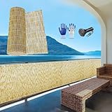 100 x 400 cm Garten- und Balkonschatten-Windschutz, für Außenzaun, vertikale Markise, natürliche Schilfrohrmatte für Terrasse und Terrasse, Sichtschutz
