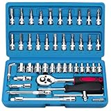 Retoo Steckschlüsselsatz Satz Steckschlüssel, 46 teilig Mechanik Werkzeugsatz, Nüsse, Größen, Nuss Set Ratschenkasten Knarrenkasten und Bitsatz für die Reparatur zu Hause und DIY, Universal, Blau