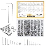 Zylinderschrauben mit Innensechskant, 1080 Stk Schrauben Muttern und Unterlegscheiben Sortiment Kit, M2 M3 M4 Edelstahl Innensechskant Schraube mit Schraubenschlüsseln