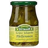 Feinkost Dittmann Jalapeño Ringe grün – 335g Glas – Feurige, dickfleischige Jalapenos in Ringen – Ideal für Nachos, Salsas, Dips und Salate