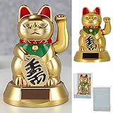 Cepewa Solar Winkekatze | Gold H8cm | Glücksbringer asiatisch | Dekokatze mit die winkenden Arm
