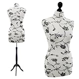 Schneiderpuppe | zum Probierpreis! | LUCCESI | Größen S - XL (Female ♀) Torso Size: M/L (38-40) | Bezug Creme-Weiss/florales Muster (schwarz) | Standfuss schwarz | Damen - Schaufensterpuppe