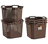 BURI 5x Erntekorb Kartoffelkorb Gartenkorb lebensmittelecht, 25L - Laubkorb Obstkorb Gemüsekorb 40x40x30cm Drehstapelkorb - HDPE Kunststoffkorb Vorratskorb stapelbar, braun, extrem robust