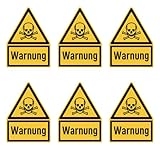 Aufkleber: 75x50 mm, 6 Stück - Signalwort Warnung vor giftigen Stoffen - Warnzeichen mit Text (deutsch) (gelb/schwarz) - Dreick - W016 - DIN EN ISO 7010 / ASR A1.3