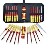 CCLIFE 13 tlg VDE Isolierter Schraubendreher mit Wechselklingen-Satz Magnetische Schraubenzieher 1000V inkl. Spannungsprüfer Schlitz & PH & PZ & Torx Set