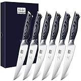 SHAN ZU Steakmesser Set 6 teilig Steakmesserset Profi Scharfe Küchenmesser Kochmesser aus Hochwertigem Carbon Edelstahl Chefmesser mit Ergonomischer K133 Holzgriff- GENBU Series