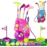 deAO Golf-Set für Kinder | Mini Golfspielzeug mit Tragekoffer auf Rädern, 4 Schlägern, 8 Bällen & 2 Übungszielen | Indoor/Outdoor Spielzeug ab 3 Jahre (Rosa)