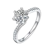 Geschenke für Sie Weiße Moissanite-Ringe 18 Karat Weißgold plattierter Hochzeitsversprechensring für Sie 925er Sterlingsilber 1,0 ct Runde Moissanite-Verlobungsringe für Frauen (Größe 8)