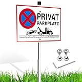 Luxoraiova Privatparkplatz Schild mit Pfosten Alu 300x200 mm, Parkverbotsschild Privat mit Löchern, Schild Privatgrundstück Parken Verboten, UV-beständig, wasserfest