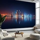 Fototapete Urbane Landschaft Tapeten Wandtapete, Wolkenkratzer Neon Moderne Wanddeko Design Wand Dekoration Wohnzimmer Schlafzimmer Büro Flur 200 x 140 cm Wandtapete Poster-Tapete