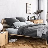 Wolkenfeld Satin Bettwäsche 135x200 Mako-Satin Baumwolle - Anthrazit Grau Bettwäsche-Set - 1x Bettbezug 135 x 200 + 1x Kissenbezug 80x80 - Weiche Mako Satin Bettwäsche