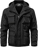 Taktische Herren-Kapuzenjacke, mehrere Taschen, wasserdicht, Outdoor-Wanderjacke, winddicht, Militär-Stil, Feldmantel, Utility-Regenjacke mit Reißverschluss, Tactical Black, M