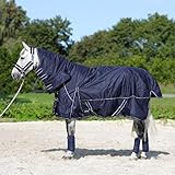 Horsenjoy Pferdedecke Regendecke Winterdecke Outdoordecke Paddockdecke mit Halsteil 300g 200g Füllung Aspen (145 cm, 200 g dunkelblau)