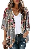 Gosunny Damen Sommer Cardigan Leicht Elegante Strickjacke Casual Hawaii Kimono Oberteil（Rosa Blume，M）