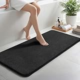 Sour Lemon Badematte rutschfest 50x120 cm, Schwarz Mikrofaser Badteppich Waschbar Badezimmerteppich Weicher Flauschiger Badvorleger Saugfähige Badezimmermatte für Dusche Badewannen WC