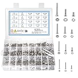 KOXXIAMOQ 520 Stück Schrauben Set, M3 M4 M5 M6 Zylinderschrauben mit Innensechskant Schraube mit Muttern und Unterlegscheiben, Edelstahl Gewindeschrauben Sortiment Set (520)