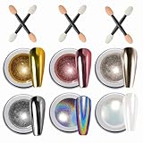 Wahrshei 6 Chrome Nail Powder, Chrome Pulver Nägel mit Spiegeleffekt, Laser Chrome Puder, Pearl Effect Powder für Glazed Donut Nails