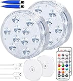 Qoolife USB Wiederaufladbares Unterwasserlicht Funksignal WRGB 3.3' Magnetische bunte LED-Tauchleuchten für Badewanne, Aquarium, Pool, Teich, Dekor, Spa, Weihnachten -2 Stück