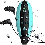 AGPTEK IPX8 Wasserdichter Bluetooth-MP3-Player mit Clip, 8-GB-MP3-Player mit individueller Taste für Schwimmen und Sport wasserdichte Kopfhörer mit Trageband, kurzer Schnur und Ohrstöpseln, S19 Blau