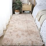 Flauschiger rutschfester Shaggy Area Rug 180x200cm - Waschbarer Hochflor Teppich für Wohnzimmer, Schlafzimmer & Kinderzimmer - Modern Beige Weiche Bodenmatte