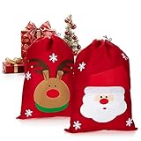 com-four® 2X Geschenksack XL mit weihnachtlichen Motiven - Nikolausbeutel zum Befüllen - Weihnachtssack - Gabenbeutel für Weihnachtsmannkostüm und X-Mas-Dekoration [Auswahl variiert]