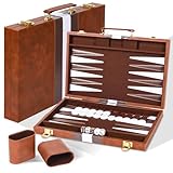 Cbilzxer Backgammon Koffer, 15 Zoll Backgammon-Set aus Kunstleder mit Filzauskleidung, Faltbares Reise-Spiel für Erwachsene & Familie, Komplett-Set inkl. Steine, Würfel & Becher (15 Zoll)
