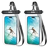 Gritin Wasserdichte Handyhülle,[2 Stück]IPX8 Wasserdichte Unterwasser Handytasche Hülle mit Sicherheitsschleife,Waterproof Phone Case für iPhone 15 Pro Max/14/12, Galaxy, Mate, Smartphone bis zu 7.2'