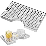 VEVOR 304 Edelstahl-Tropfschale, Bierabtropfschale mit 4 Rutschfesten Gummipads & Abnehmbarer Abdeckung, 300 x 180 x 25 mm Bar-Tropfschale Geeignet für Restaurants, Bars, Küchen, Café usw.