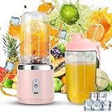 Rosa Tragbarer Mixer Smoothie Maker to go, Portable Blender Mixer mit 6-Klingen Tragbarer saftmixer, 2x 400ml Mini-Mixer Becher mit deckel USB Wiederaufladbarer für Saft Shake Smoothie und Babynahrung