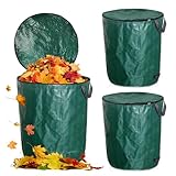 Riisoyu 3 x 120L Gartenabfallsack, Gartensack mit Deckel und Griffen Wiederverwendbar Laubsack Gartenabfallsäcke Wasserdicht Faltbar Laubsäcke für Blätter Gras Gartenabfälle Laub Hecke Gartenabfall