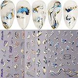 JMEOWIO Nagelsticker Marmor Französischer Tip 8 Blatt Nail Art Sticker Selbstklebend Nagelaufkleber Wellenlinie Dekoration Nageldesign Zubehör