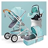 Kinderwagen for Neugeborene, 3-in-1-Kinderwagen for Kleinkinder, faltbarer Luxus-Kinderwagen mit Babykorb, stoßdämpfende Federn, Hochsicht-Kinderwagen (Color : Blauw)